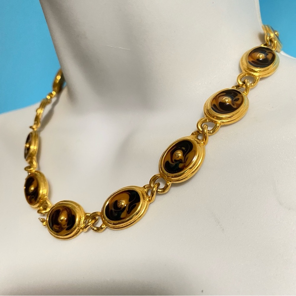 Vintage Enameled Brown Gold Tone Necklace